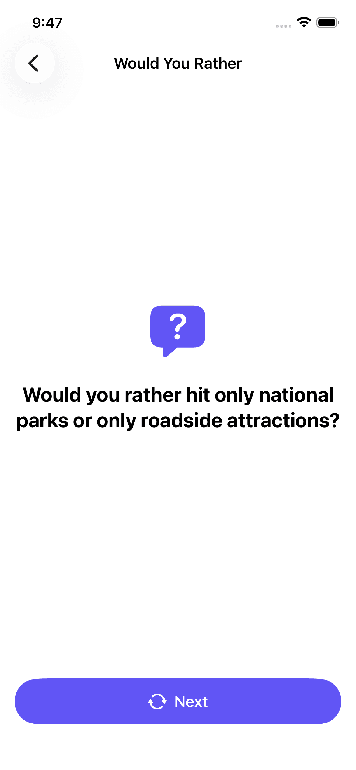 Mile Marker Trip Would You Rather screen