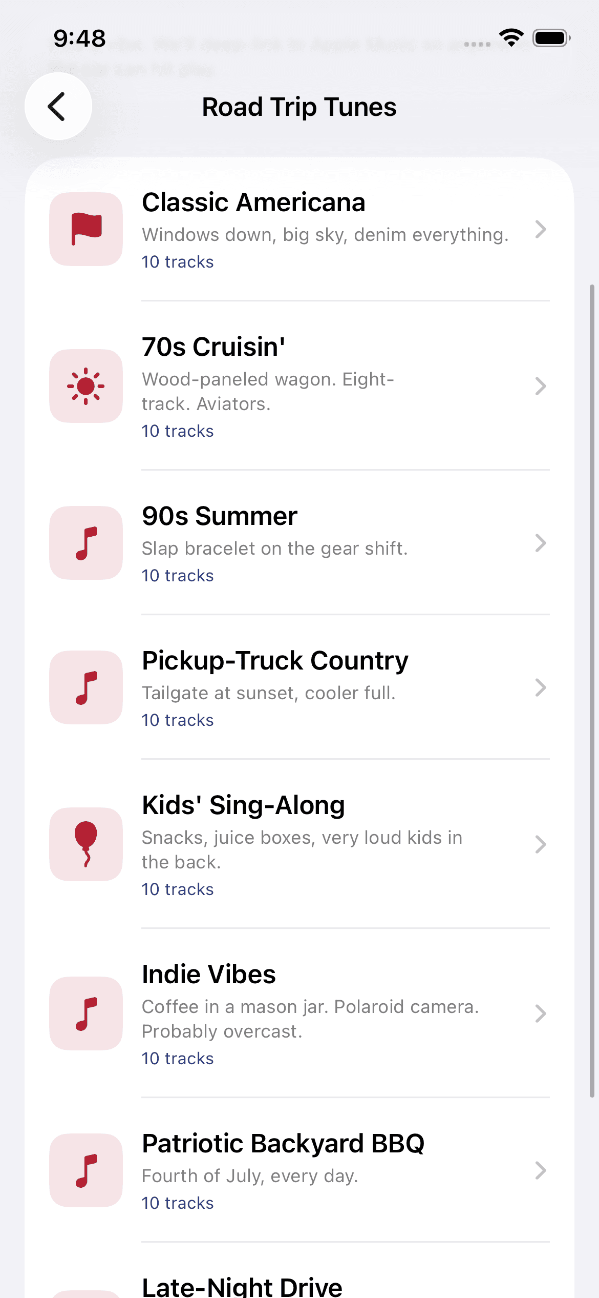 Mile Marker Trip Tunes screen