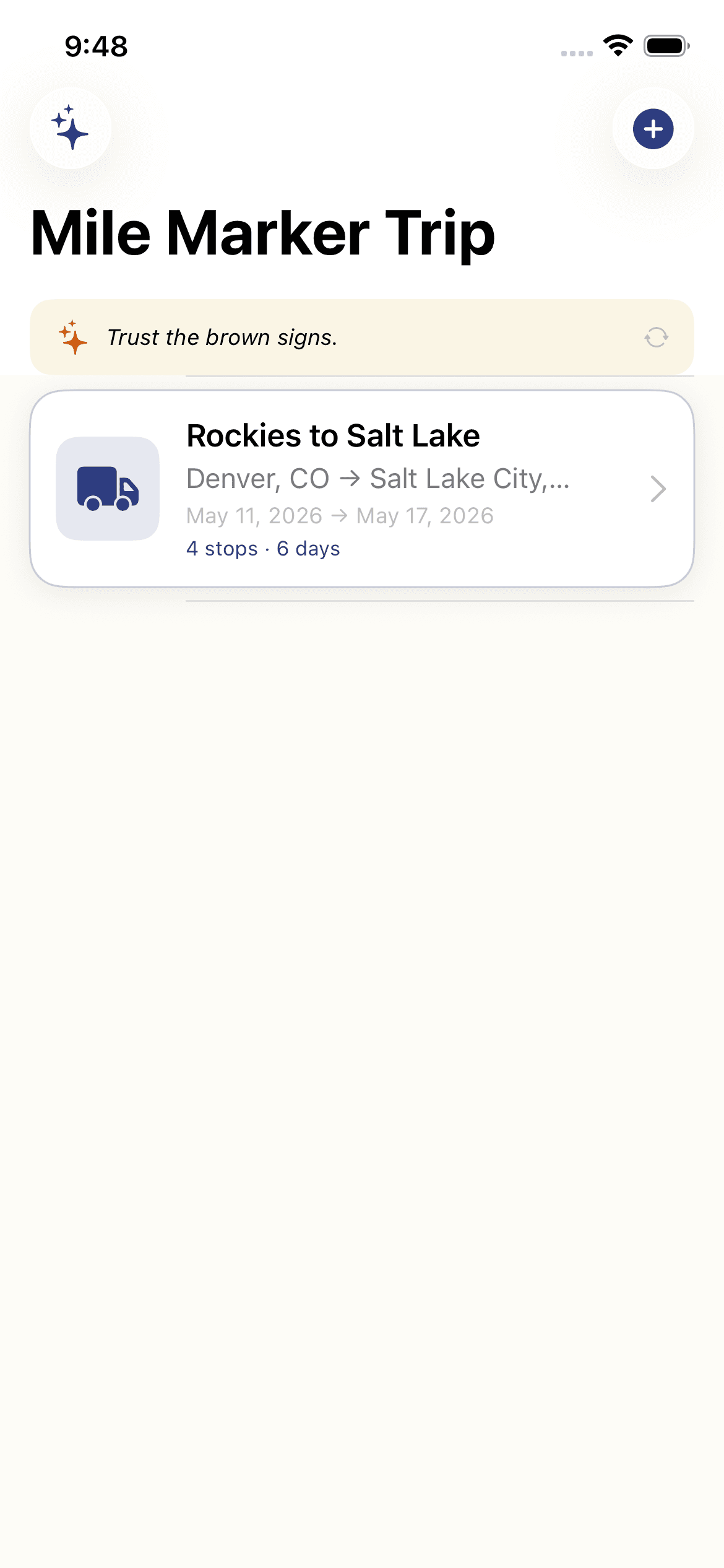 Mile Marker Trip Trips screen