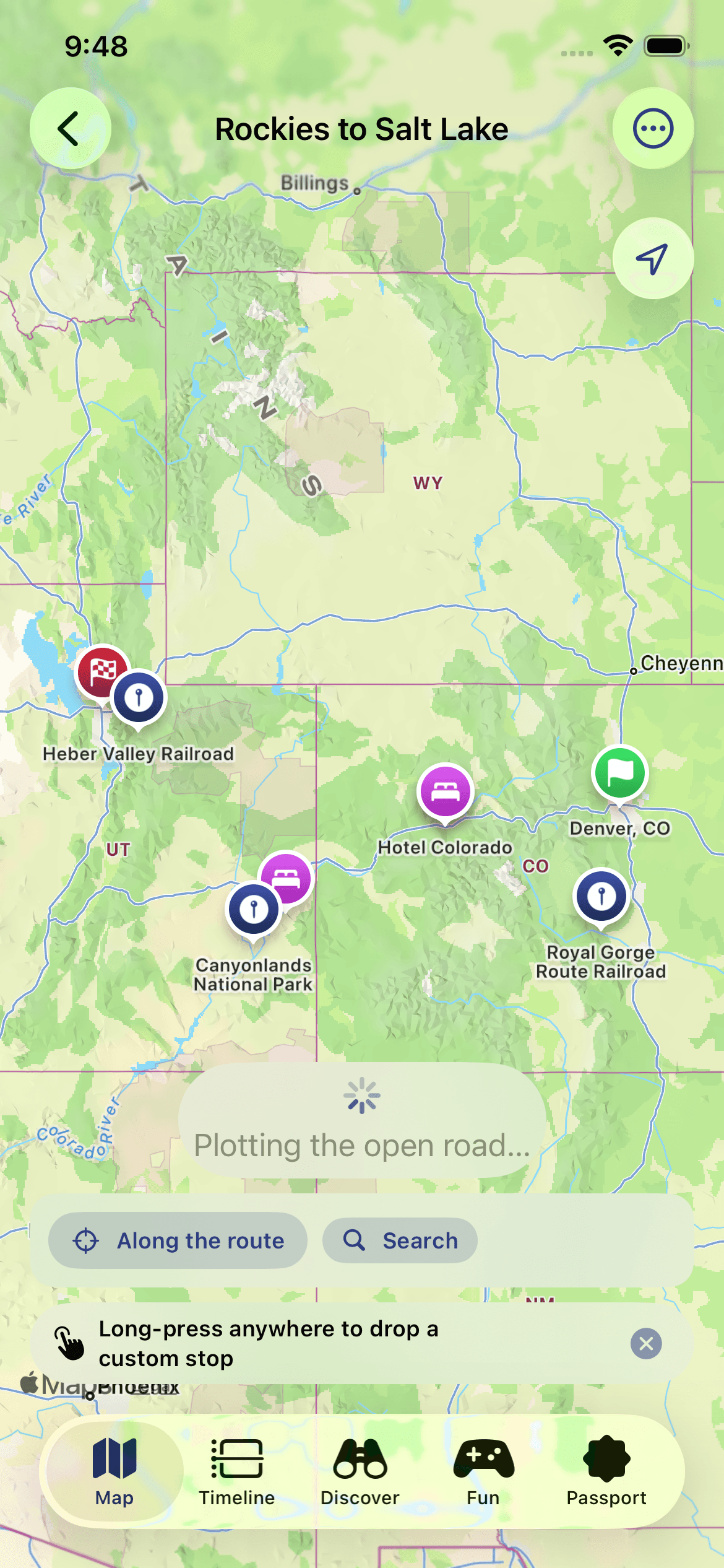 Mile Marker Trip Map screen